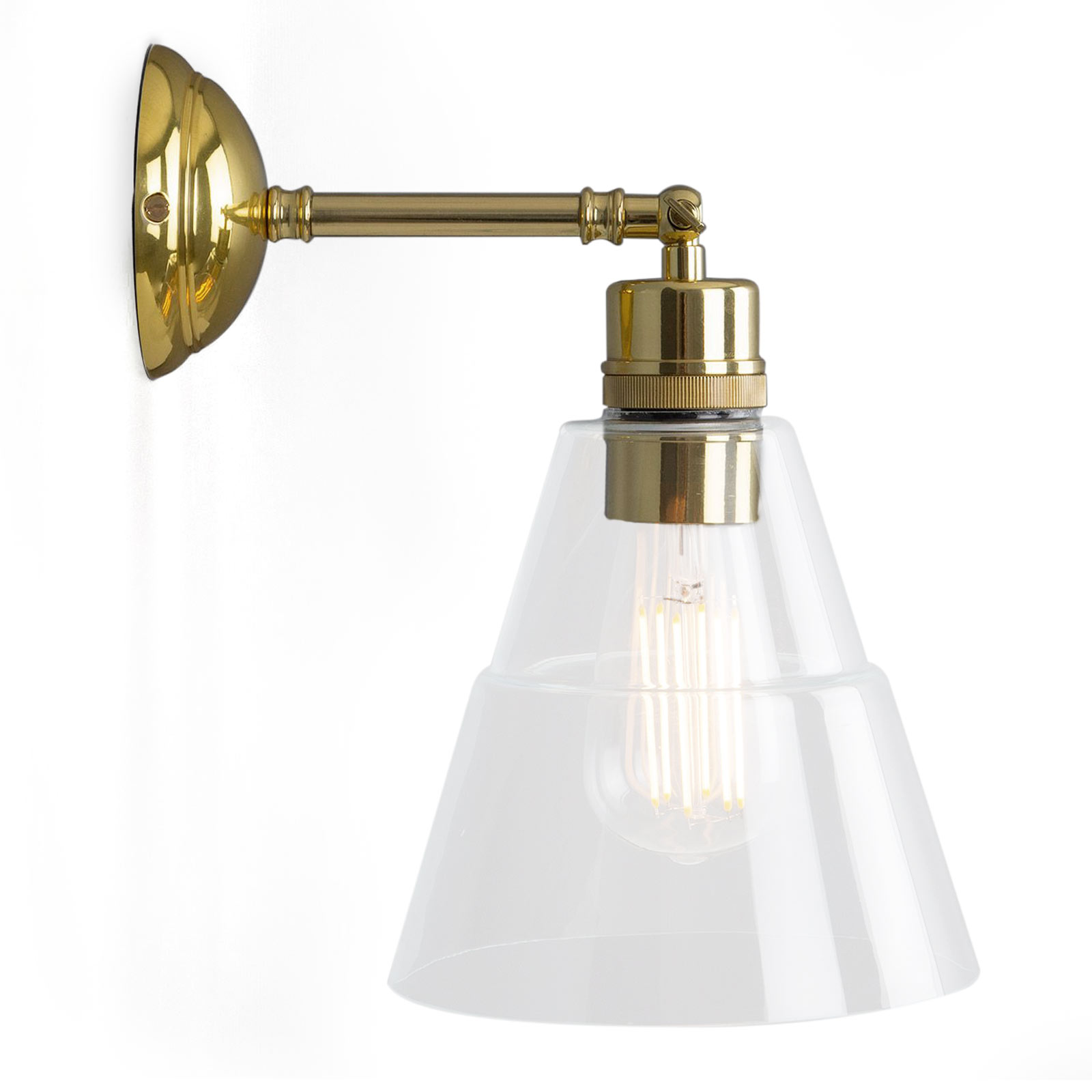 Simply elegant small wall lamp with stepped glass conical shade