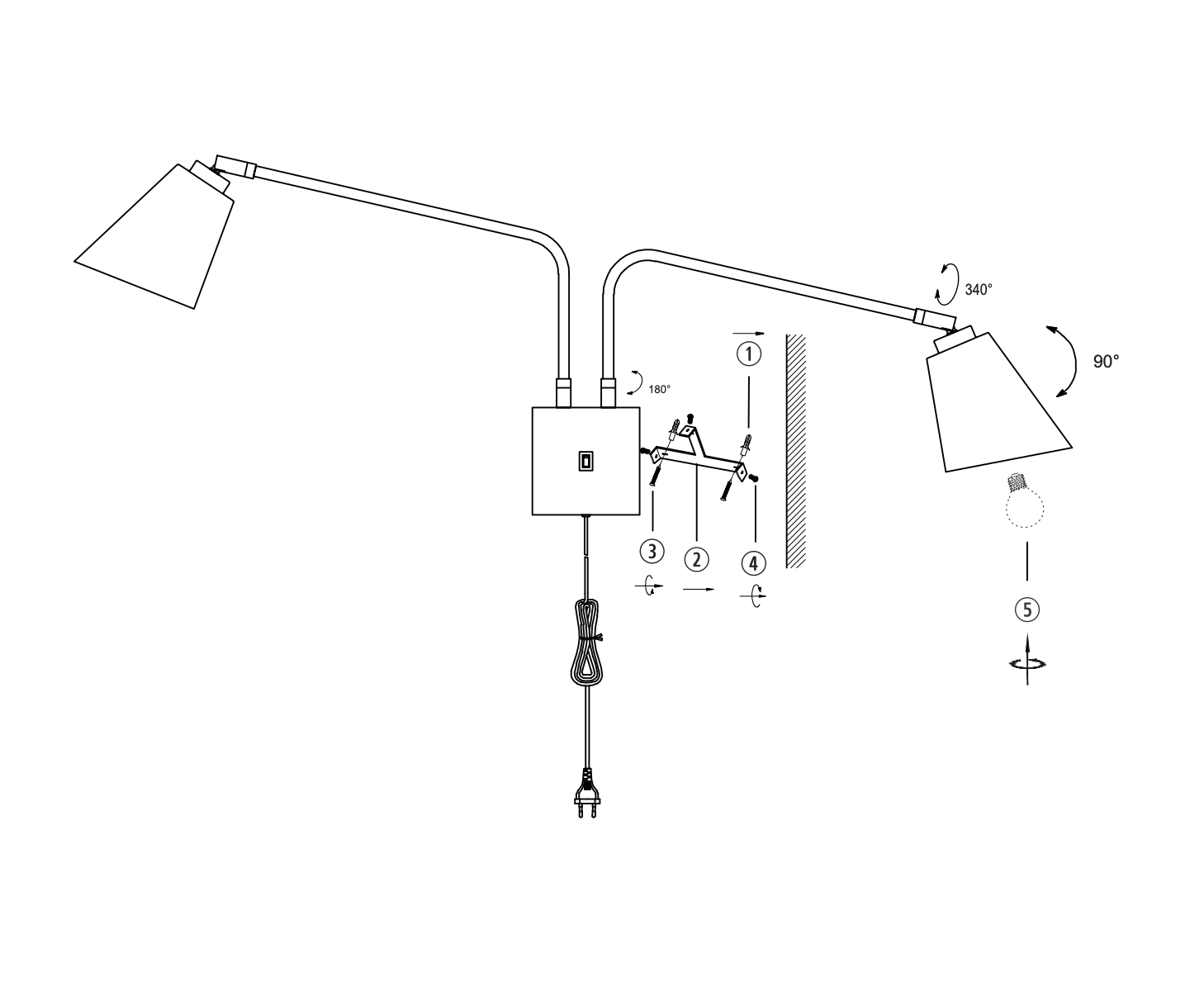 Doppel-Wandleuchte mit zwei schwenkbaren Ausleger-Armen BRE-W2, Bild 15 Doppel-Wandleuchte mit zwei schwenkbaren Ausleger-Armen BRE-W2, Bild 15