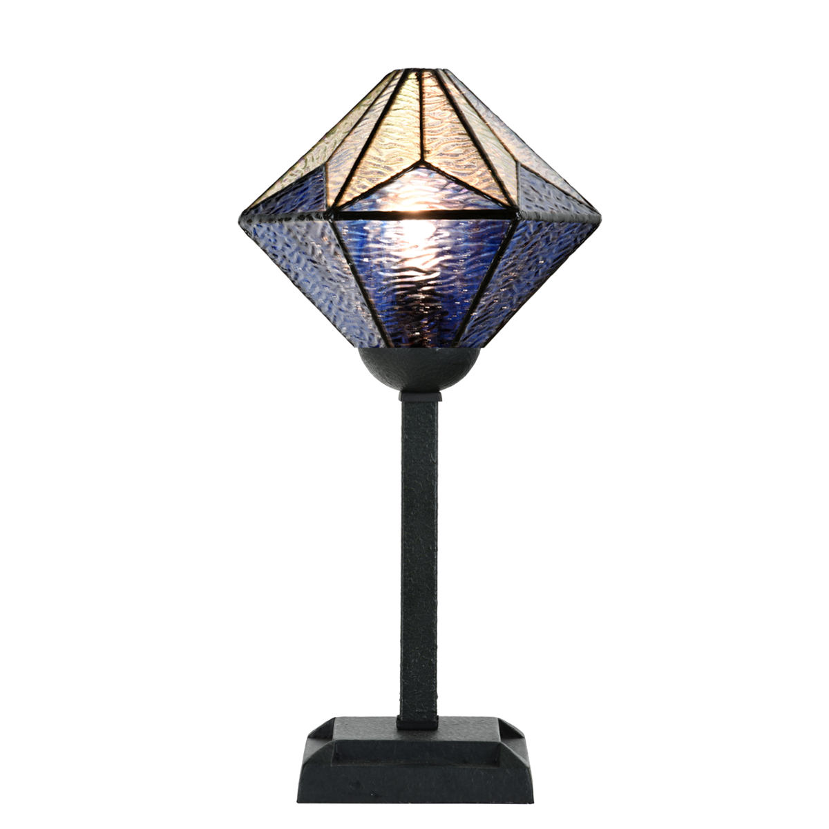 Blaue Tiffany-Tischleuchte mit geometrischem Glasschirm, Bild 3 Blaue Tiffany-Tischleuchte mit geometrischem Glasschirm, Bild 3