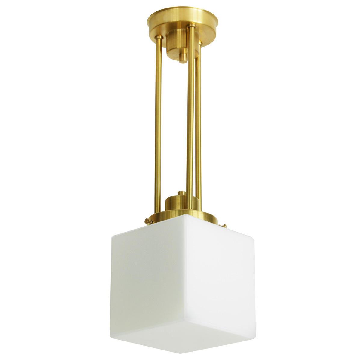 Dreirohr-Pendelleuchte mit Würfel-Opalglas Dreirohr-Pendelleuchte mit Würfel-Opalglas