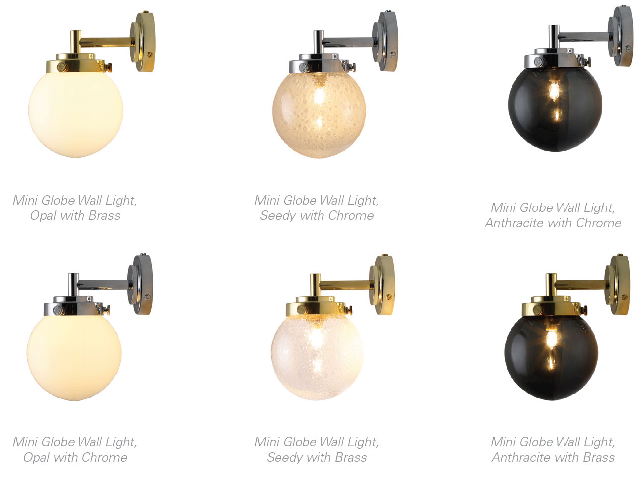 Bild 8: Die erhältlichen Varianten der MINI GLOBE WALL LIGHT – wir beraten Sie gerne! Kleine Glaskugel-Wandleuchte mit dunklem Rauchglas Ø 12 cm: Die erhältlichen Varianten der MINI GLOBE WALL LIGHT – wir beraten Sie gerne!