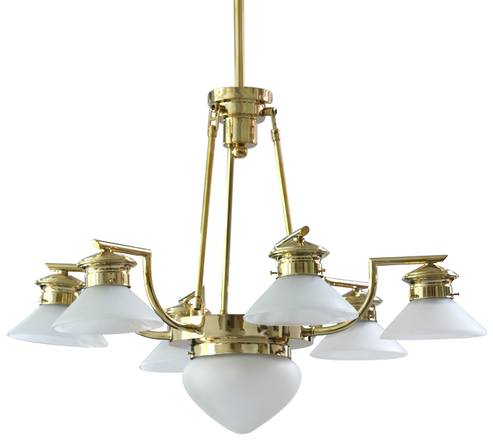 Art déco-Pendelleuchter mit Kegelgläsern BASILEA Art déco-Pendelleuchter mit Kegelgläsern BASILEA