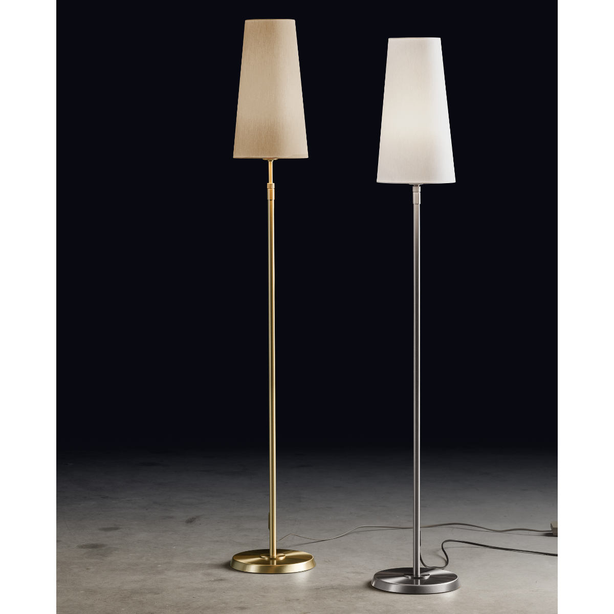 Slim height-adjustable brass floor light 6354 with fabric shade Slim height-adjustable brass floor light 6354 with fabric shade