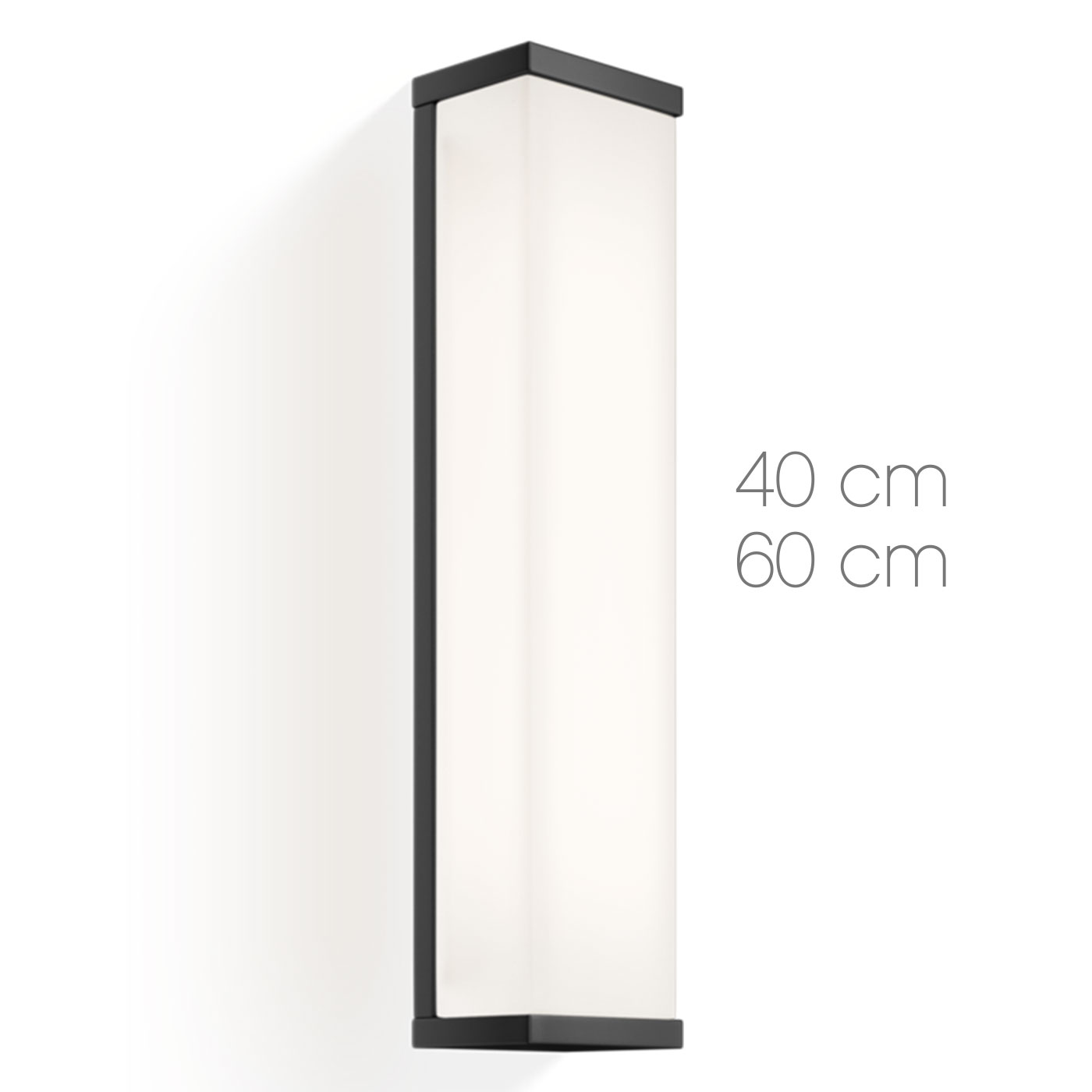 Schwarze Bad-Spiegel-Wandleuchte 40/60 cm: Matt-schwarze Bad-Wandleuchte, ideal für Spiegel (hier Modell 1 mit 40 cm Höhe)