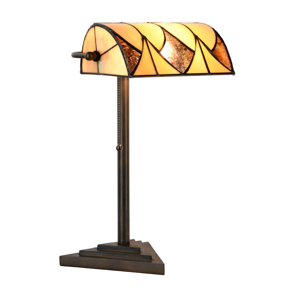 Banker's lamp style table light with Tiffany glass shade Banker's lamp style table light with Tiffany glass shade