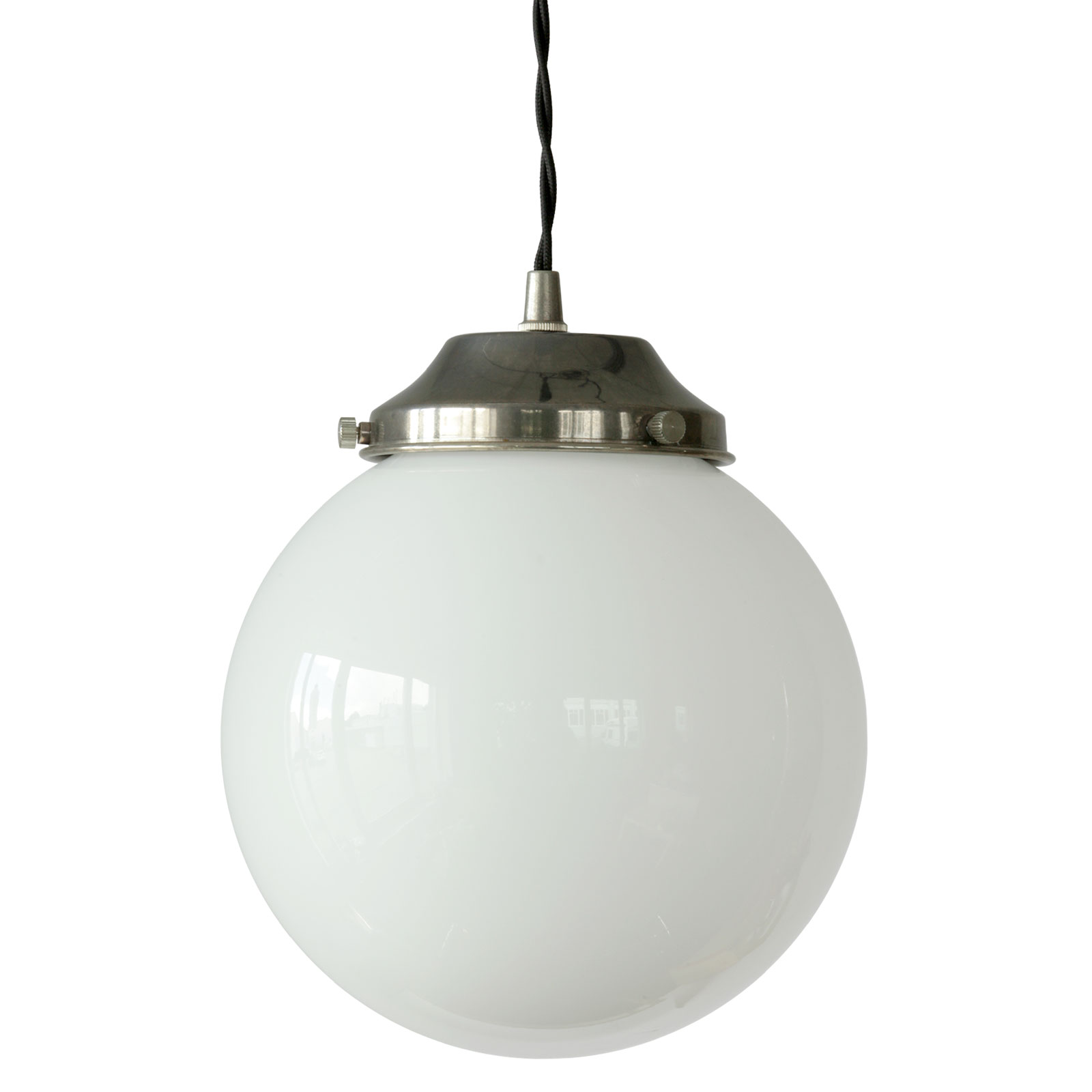 Nostalgische Kugel-Pendelleuchte, opal-weiße Glaskugel, Ø 20, 25, 30 cm Nostalgische Kugel-Pendelleuchte, opal-weiße Glaskugel, Ø 20, 25, 30 cm