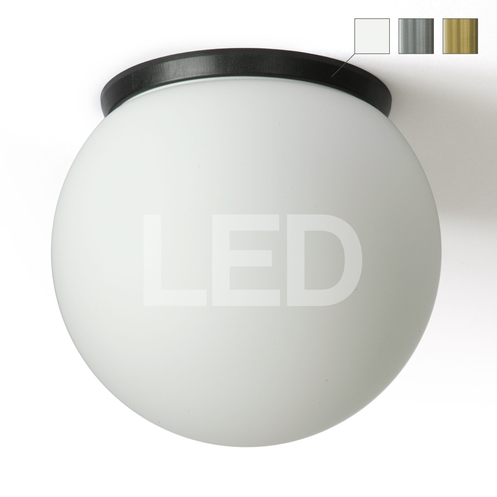 Schlichte LED-Deckenleuchte mit Kugel-Opalglas SPHERA, IP65, Ø 20–40 cm Schlichte LED-Deckenleuchte mit Kugel-Opalglas SPHERA, IP65, Ø 20–40 cm