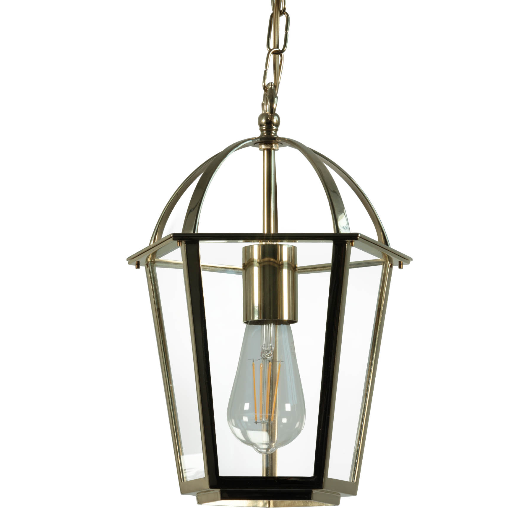 Bild 5: Abgebildet in hochglanz poliert Klassische Hänge-Laterne aus Messing, 5-seitig verglast: Abgebildet in hochglanz poliert