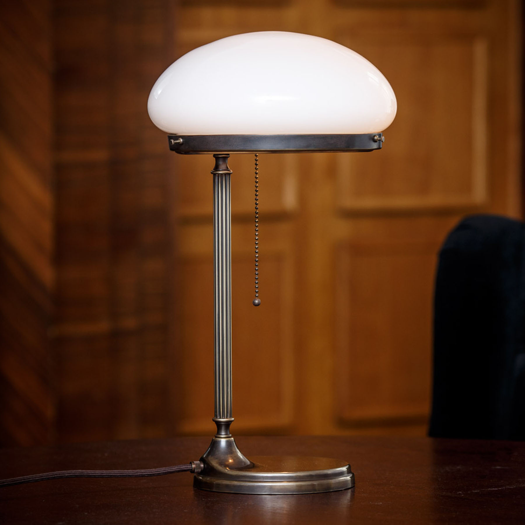 Art Nouveau Table Lamp, Classic Brass Design with "Mushroom" Glass Art Nouveau Table Lamp, Classic Brass Design with "Mushroom" Glass