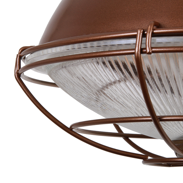 Bild 7: Ein Käfig umgibt den Holophanglasschirm, Ausführung: Aluminium, pulverlackiert bronze Industrieleuchte mit Schutzgitter und Holophanglas-Refraktor: Ein Käfig umgibt den Holophanglasschirm, Ausführung: Aluminium, pulverlackiert bronze