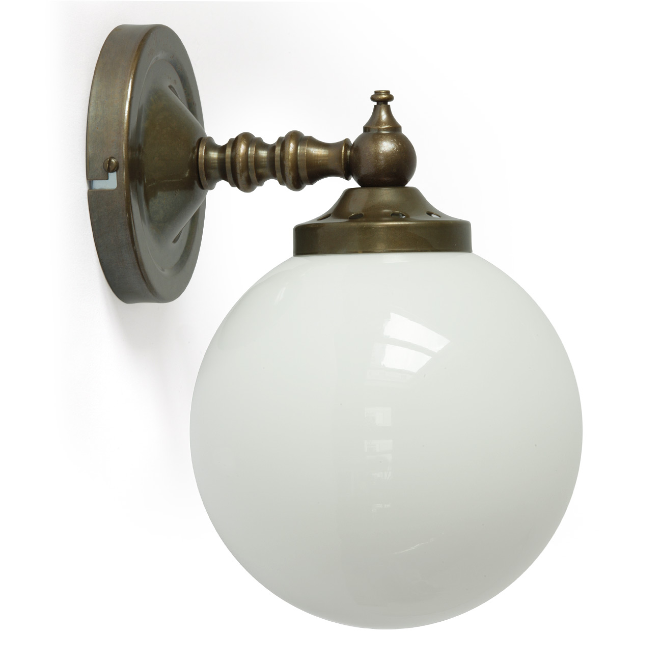 Bild 6: Nostalgische, kleine Kugel-Wandleuchte (hier in „Alt-Messing patiniert”) Kleine Glaskugel-Wandleuchte mit kurzem Arm: Nostalgische, kleine Kugel-Wandleuchte (hier in „Alt-Messing patiniert”)