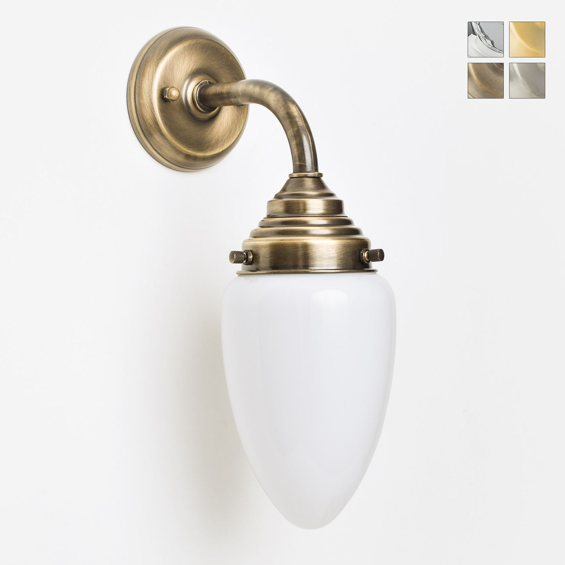 Kleine Art déco-Badezimmer-Wandleuchte mit Zapfen-Opalglas Kleine Art déco-Badezimmer-Wandleuchte mit Zapfen-Opalglas