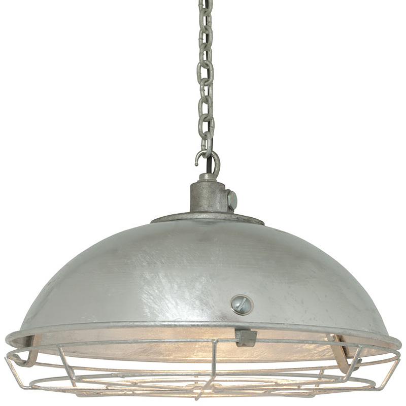 Heavy galvanized industrial pendant light with grille