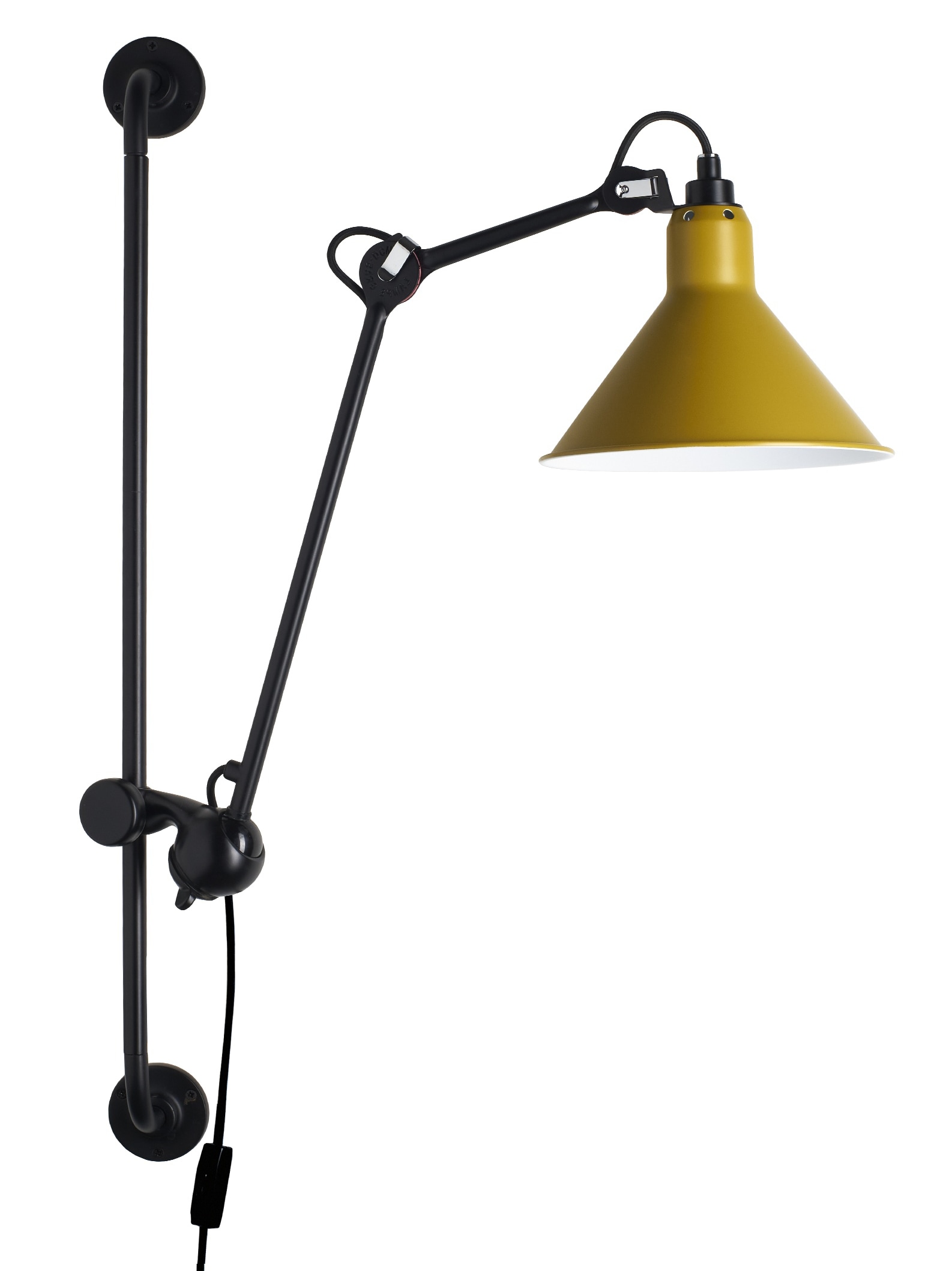 Bild 11: Mit gelbem Schirm (konisch) Lampe Gras Schienen-Wandlampe mit Gelenkarm N° 210: Mit gelbem Schirm (konisch)