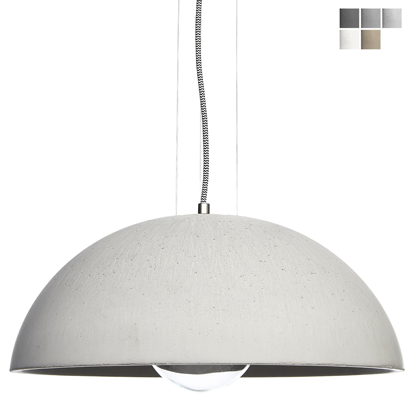 Große Beton-Hängelampe mit gewölbtem 41 cm-Schirm Große Beton-Hängelampe mit gewölbtem 41 cm-Schirm
