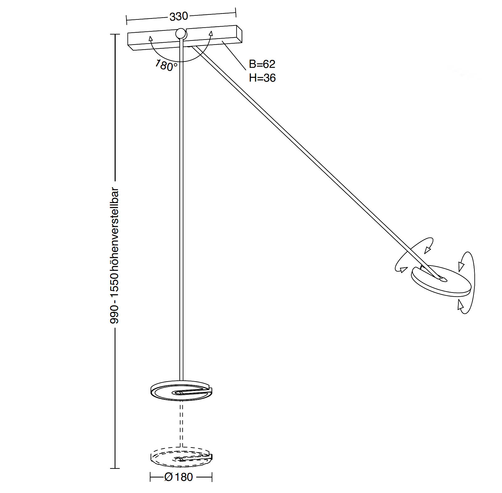 Lichtstarke Gelenk-Deckenleuchte mit zwei (höhen)verstellbaren Armen JANUS H, Bild 10 Lichtstarke Gelenk-Deckenleuchte mit zwei (höhen)verstellbaren Armen JANUS H, Bild 10