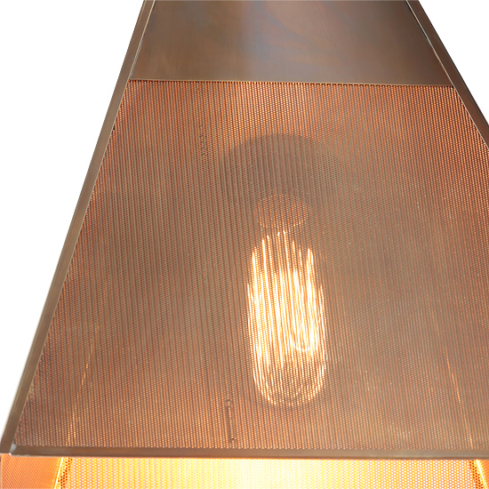 Bild 6: Ausführung in patiniertem Messing PASCAL Pendelleuchte mit perforiertem Messing-Schirm: Ausführung in patiniertem Messing