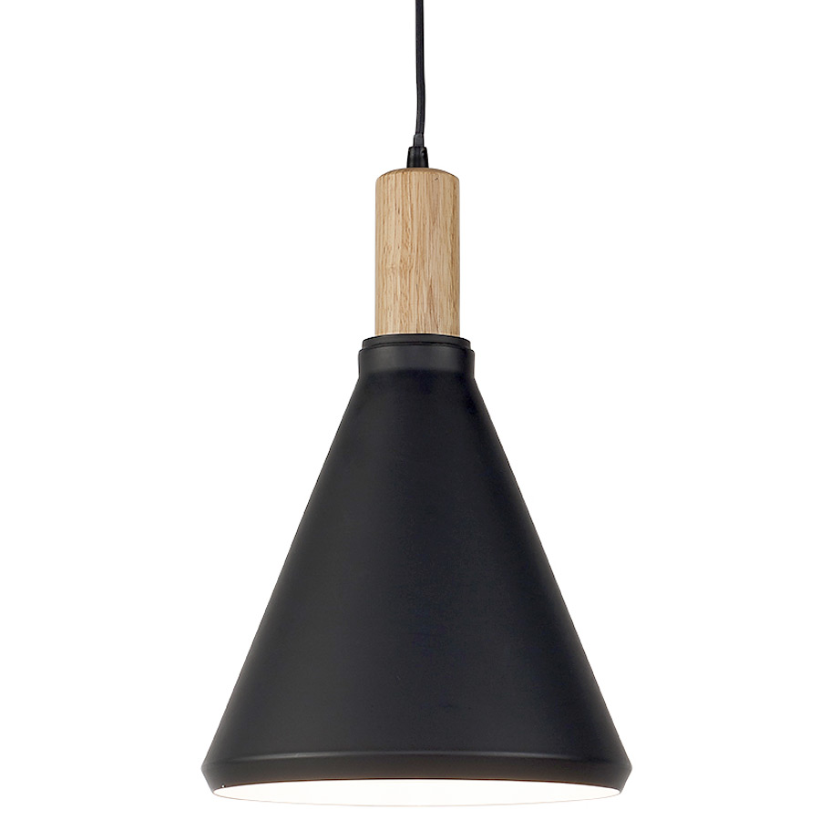 Deep-drawn modern pendant lamp with wood element