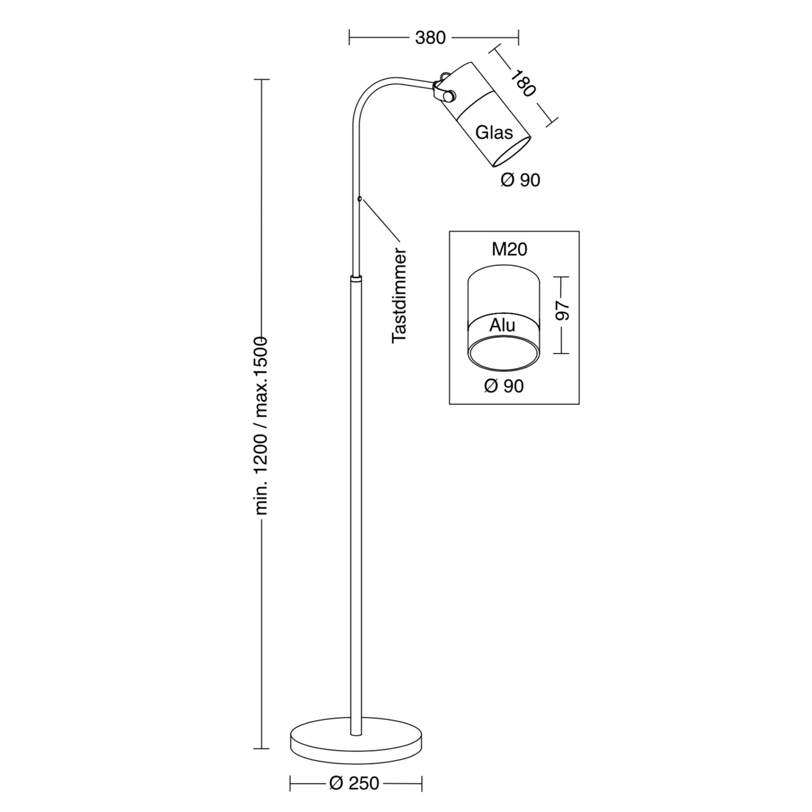 LED-Stehleuchte AURA S mit plissiertem Glas, Bild 4 LED-Stehleuchte AURA S mit plissiertem Glas, Bild 4
