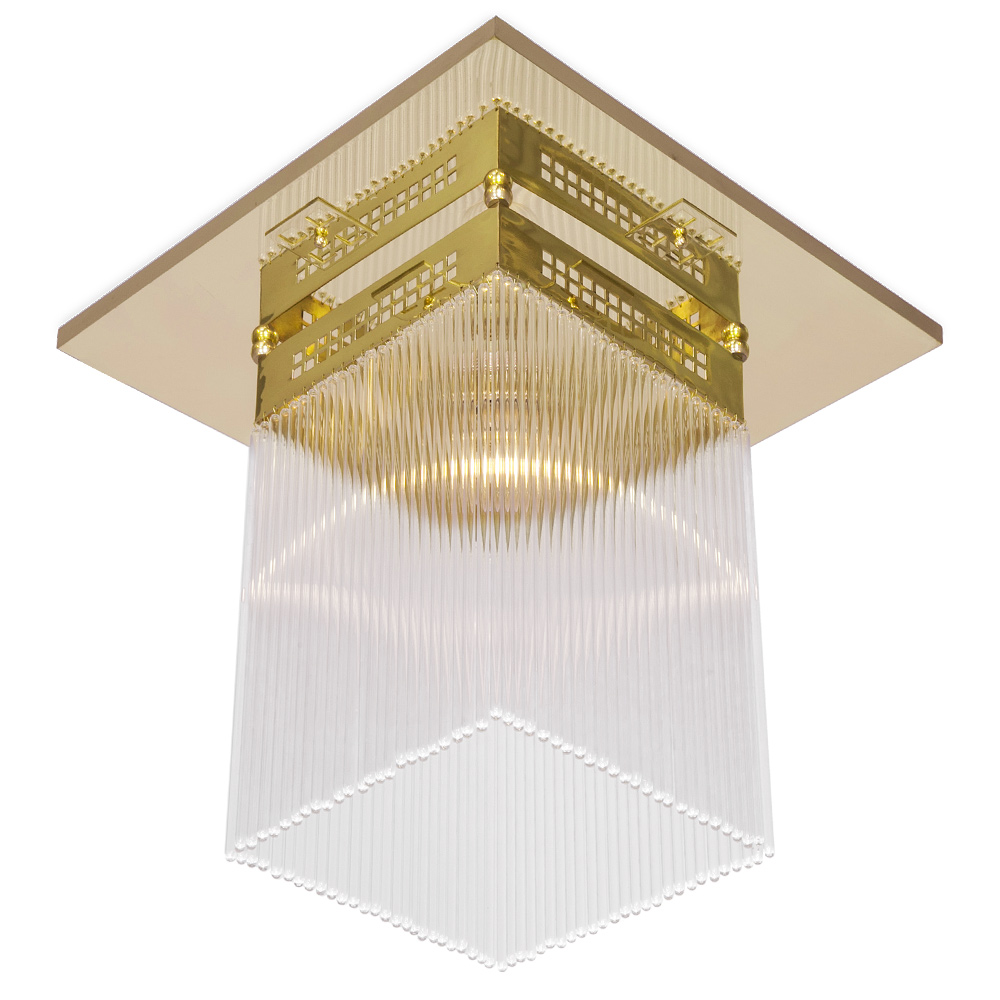 Art déco Kristallglas-Deckenleuchte HOFFMANN I 40 cm: Die Kristallglas-Deckenleuchte mit lange Glasstäbchen, poliertes Messing