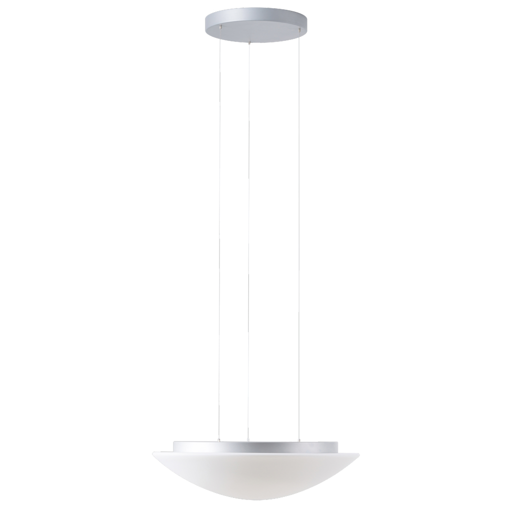 Große, flach gewölbte Opalglas-Hängeleuchte AURORA LED, Ø bis 59 cm: Größe S Ø 49 cm  in silbern