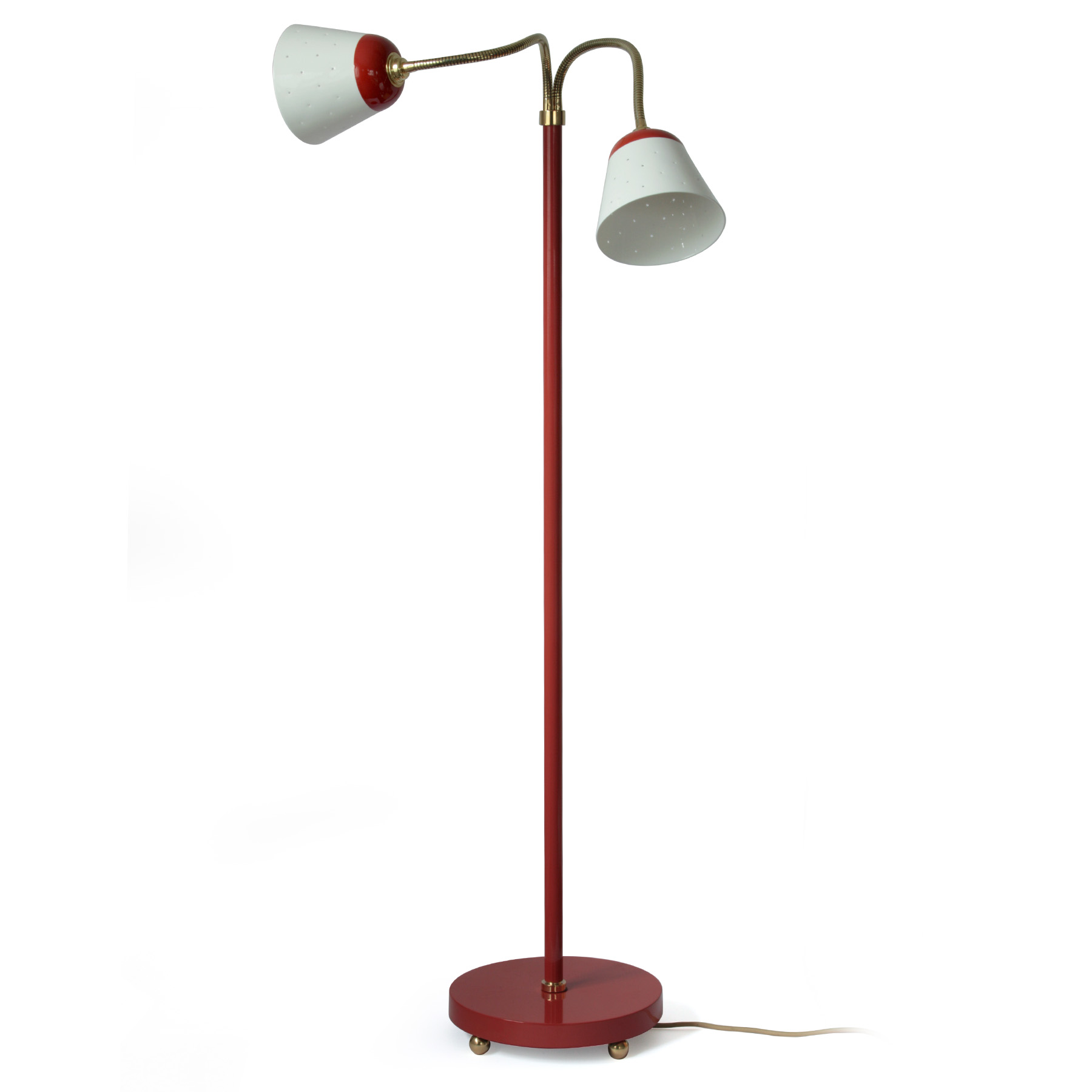 Doppel-Stehleuchte ALMA im Mid Century-Chic mit perforierten Keramik-Schirmen: Hier in  Korallen-Rot
