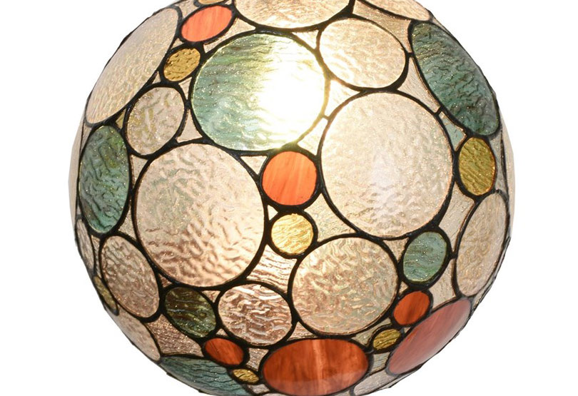 Kunstvolle Kugel-Deckenleuchte aus runden Buntglas-Scheiben Ø 25 cm, Bild 3