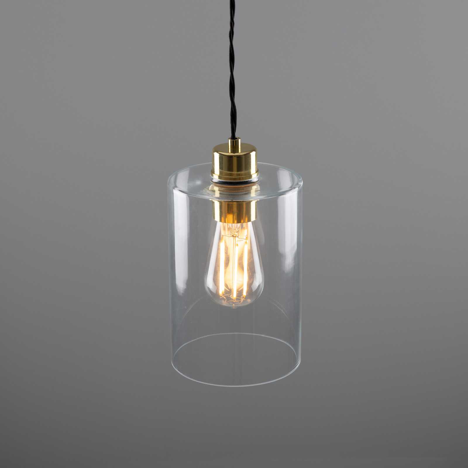 Small pendant lamp with clear glass cylinder: Messing poliert