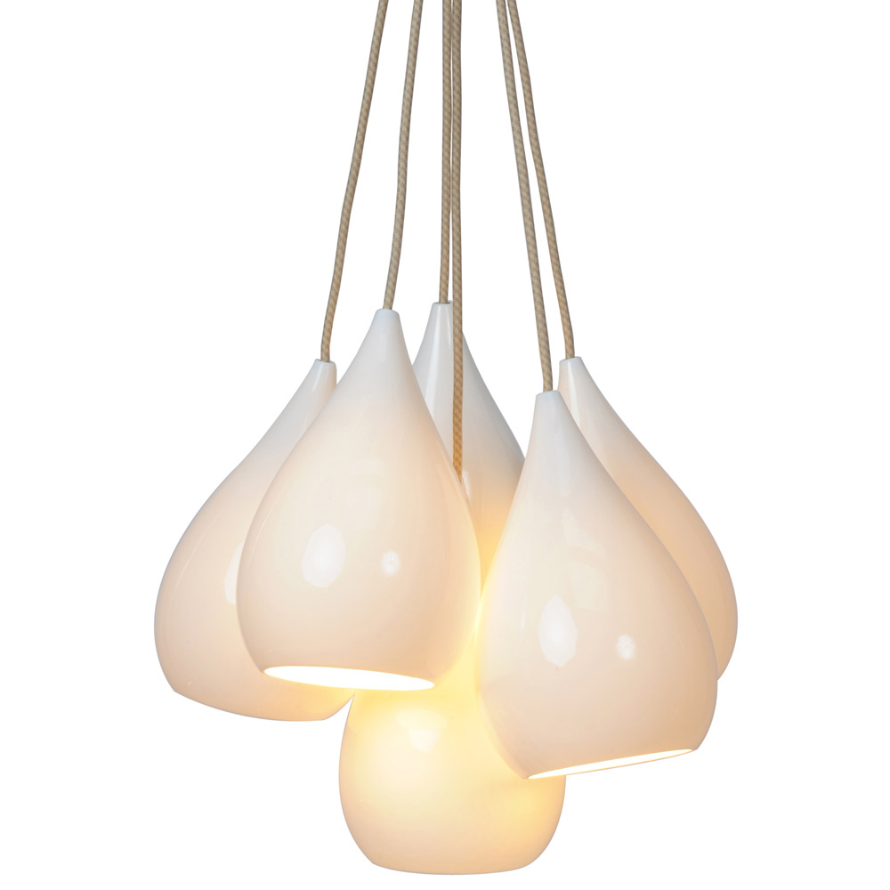 Grouping of 6 or 11 porcelain drop pendant lights