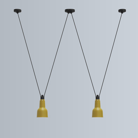 Flexible Pendelleuchten-Kombination mit Trapez Les Acrobates N° 324: BEISPIEL auf Anfrage: 2 x OCULIST, gelb