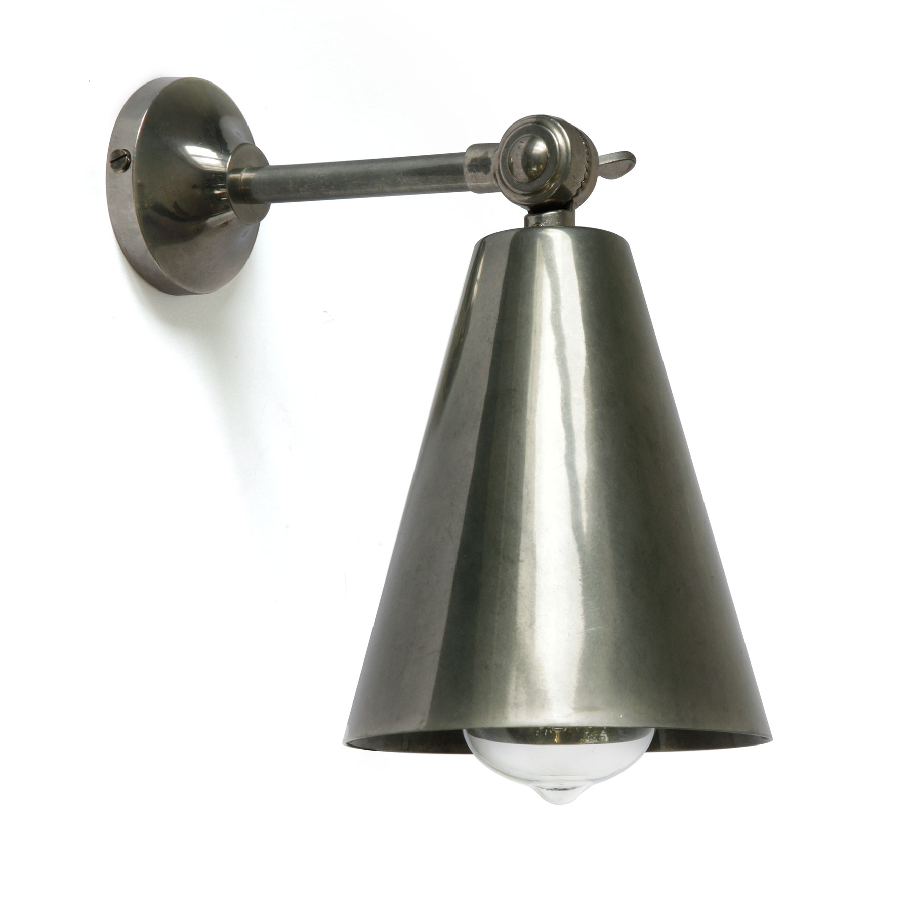 Adjustable wall light with brass umbrella shade MOA