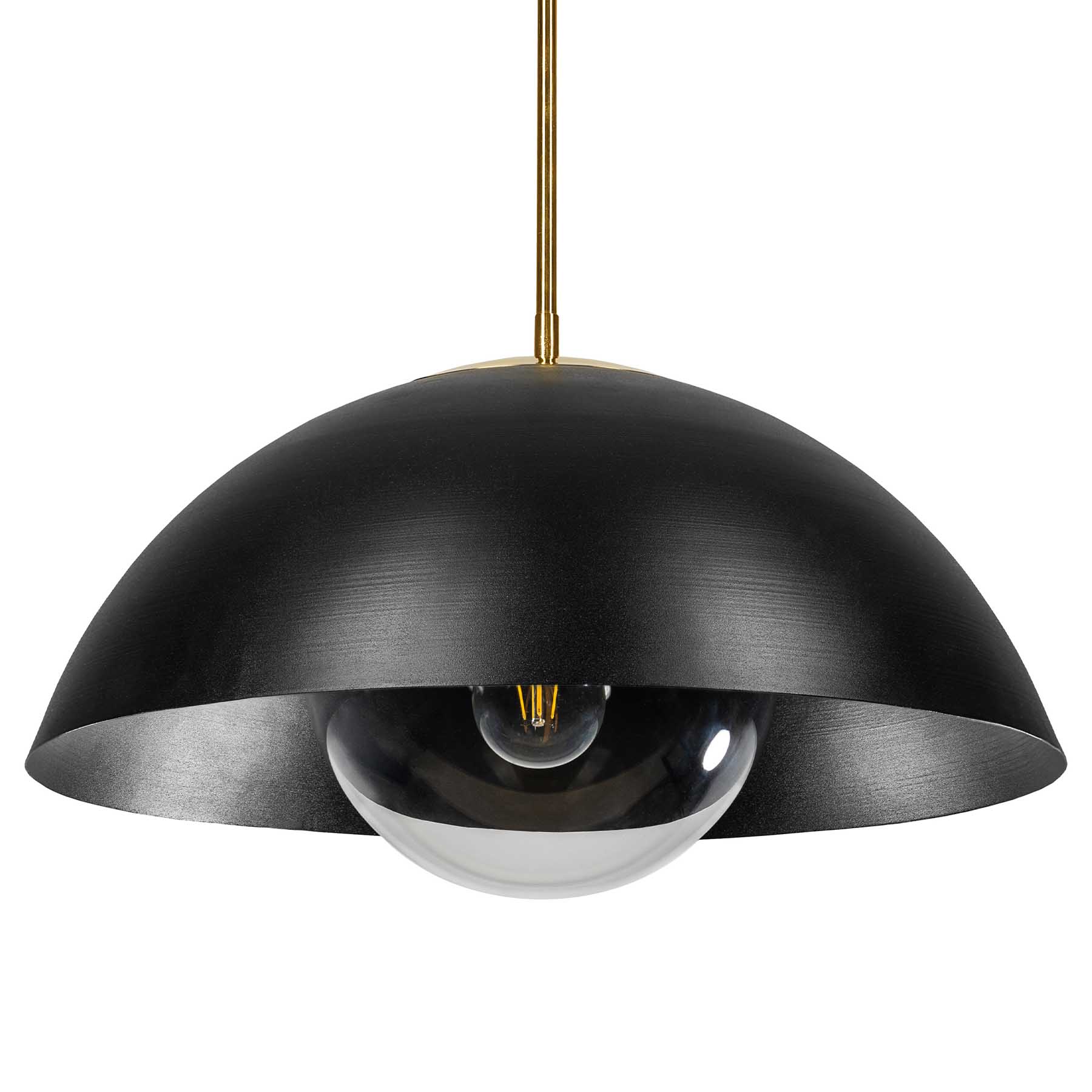 Rod Pendant Lamp with Black Reflector Shade and Clear Glass Ball