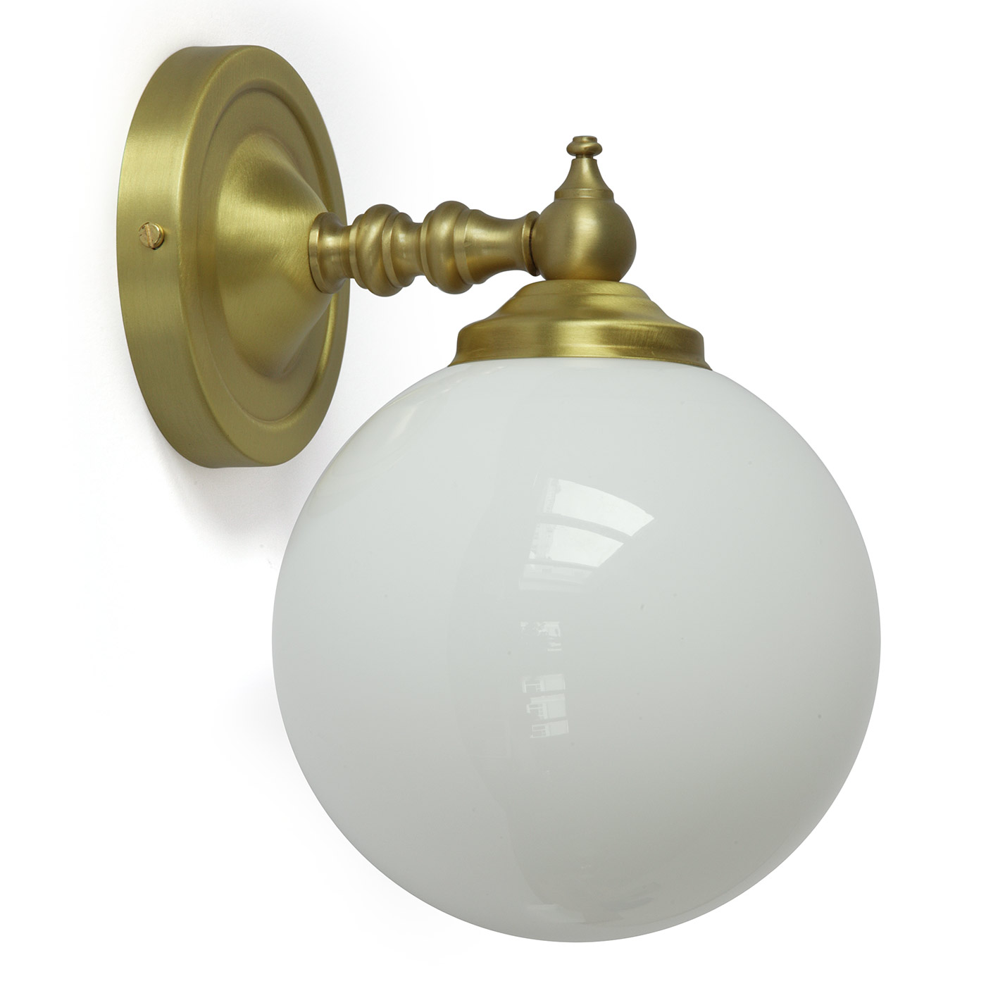 Bild 4: Nostalgische, kleine Kugel-Wandleuchte (hier in „Messing satiniert”) Kleine Glaskugel-Wandleuchte mit kurzem Arm: Nostalgische, kleine Kugel-Wandleuchte (hier in „Messing satiniert”)