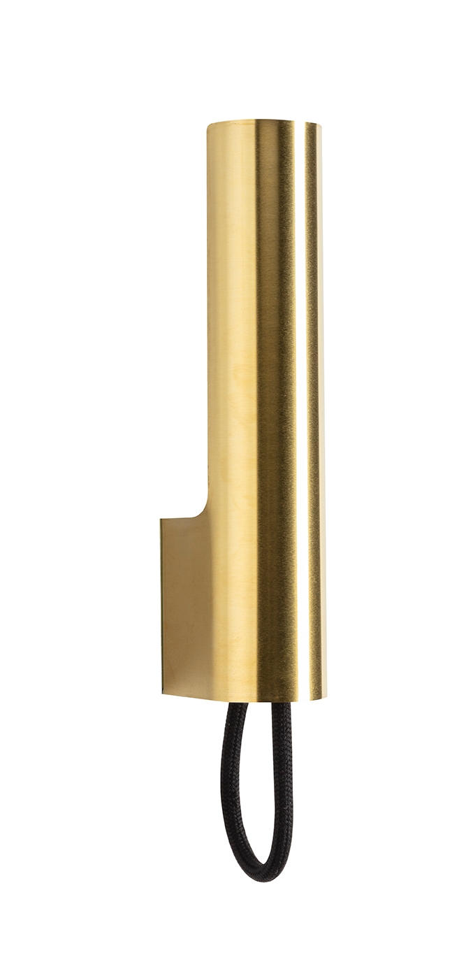 Slim Wall Sconce VISIR Made from Copper or Brass: Raw brass model wired for direct connection