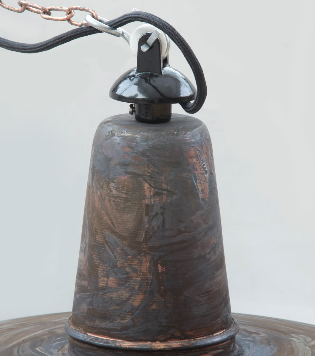 BERLIN Kupfer-Hängeleuchte im Industriedesign, Ø 25-60 cm: Kupfer patiniert mit Aluguss-Kettenaufhängung, Ø 600 mm