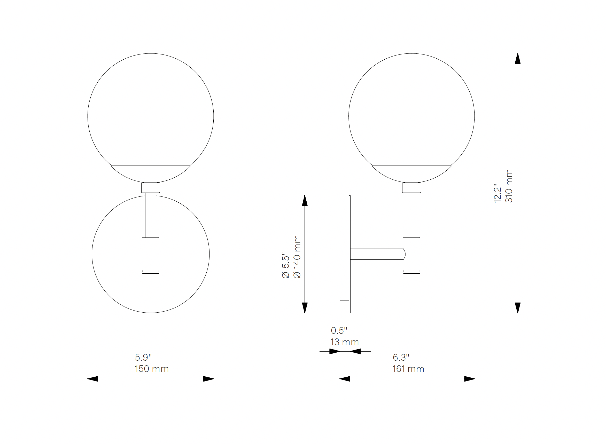Design-Wandleuchte SUNSET mit gerippter Klarglaskugel und Messingarm, Bild 5