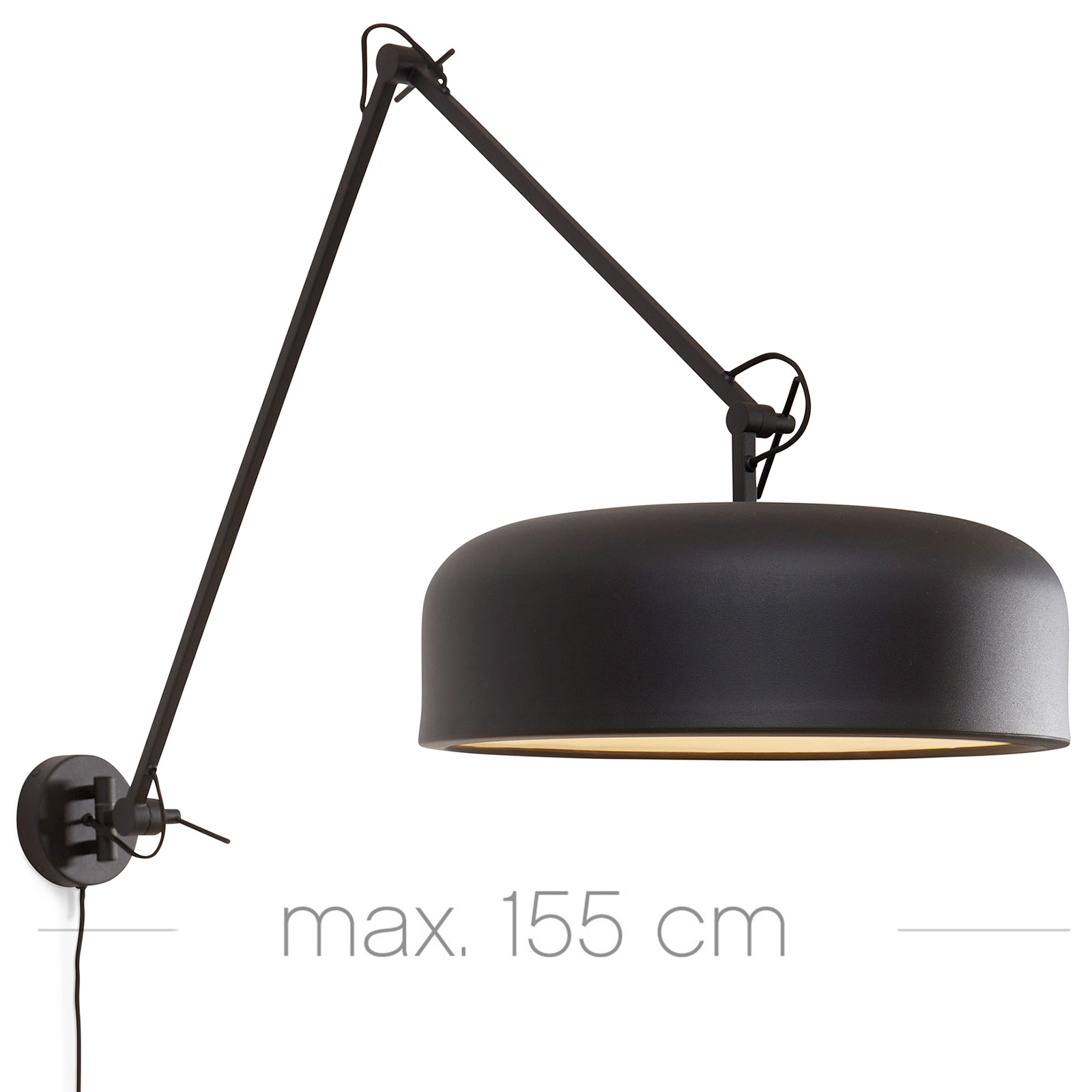 Lange Ausleger-Wandleuchte mit Gelenk und großem Schirm