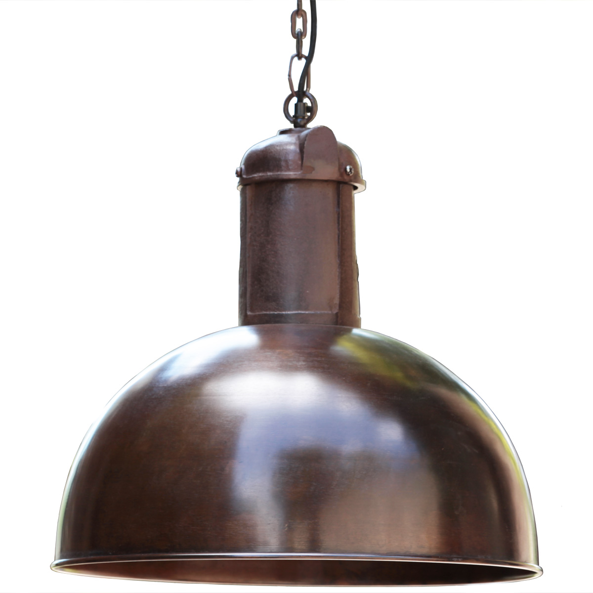 SOLAR kupferne Nostalgie-Fabriklampe an Kette: Ideal für gemütliche Esstische: Eine nostalgische Fabriklampe aus Kupferblech  (großes Modell)