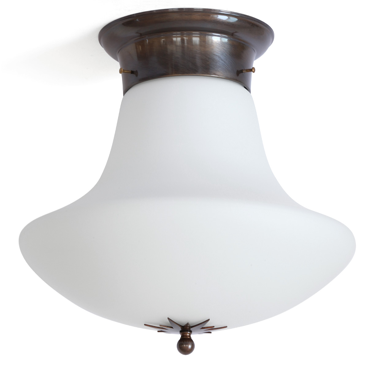 Bild 1: Sorgt für eine gleichmäßige Ausleuchtung: Das opale Pilz-Glas der Jugendstil-Deckenleuchte (großes Modell, Ø 40 cm, max. 75 Watt) Jugendstil-Deckenleuchte mit matt-opalem Pilz-Glas Ø 25/30/40 cm: Sorgt für eine gleichmäßige Ausleuchtung: Das opale Pilz-Glas der Jugendstil-Deckenleuchte (großes Modell, Ø 40 cm, max. 75 Watt)