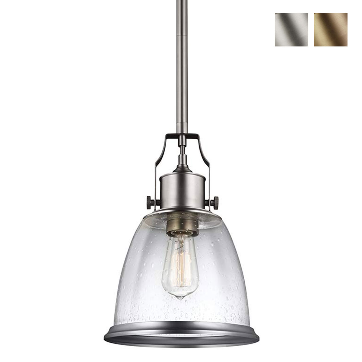 Kleine Pendelleuchte im Industrie-Look mit Struktur-Glasschirm