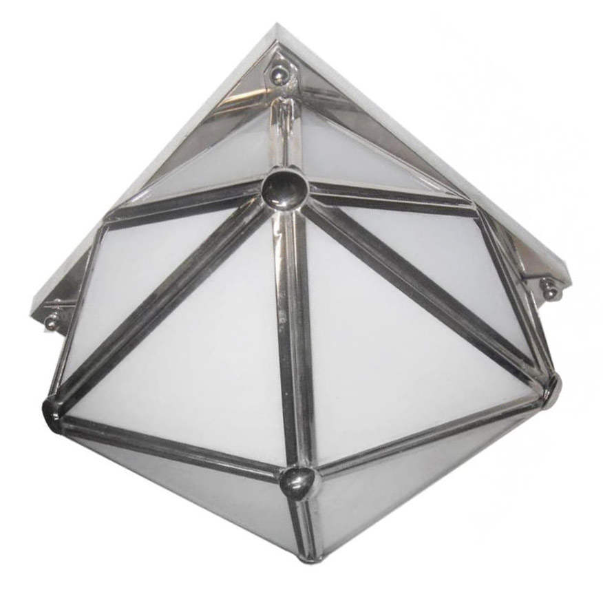 Bild 8: Verchromt, mit opal-weißem Glas Geometrische Deckenleuchte mit verglastem Messing-Gehäuse, 3 Größen: Verchromt, mit opal-weißem Glas