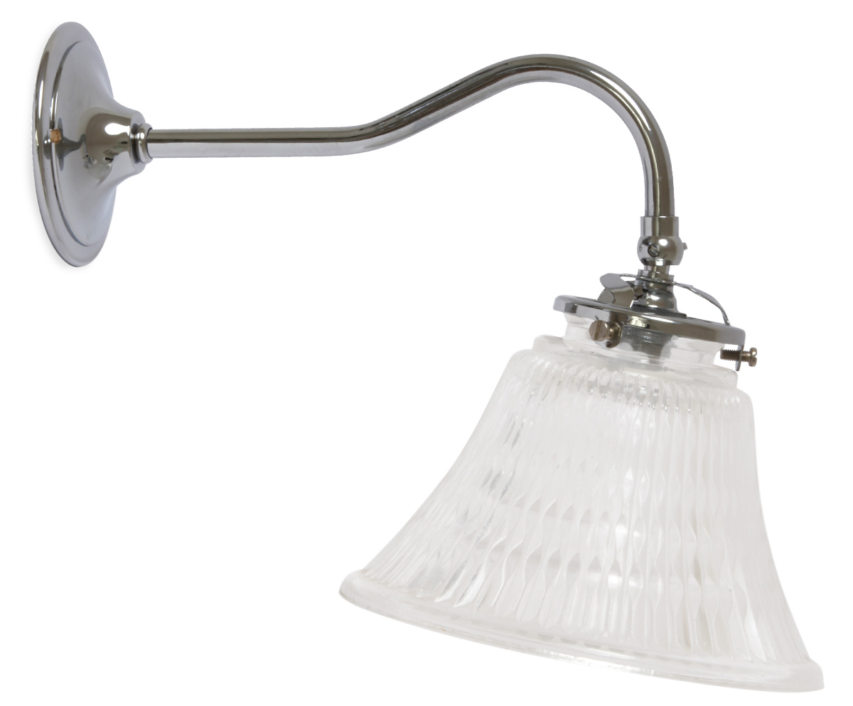 Rustikale Manufaktur-Wandlampe mit Glasschirm GRAMPA: Die Wandlampe in Chrom, Glastyp 160