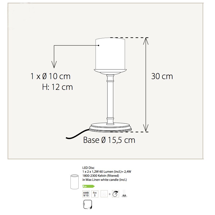 BELLEFO ein- oder mehrflammiger Tischleuchter: Maße der Leuchte, Modell 1