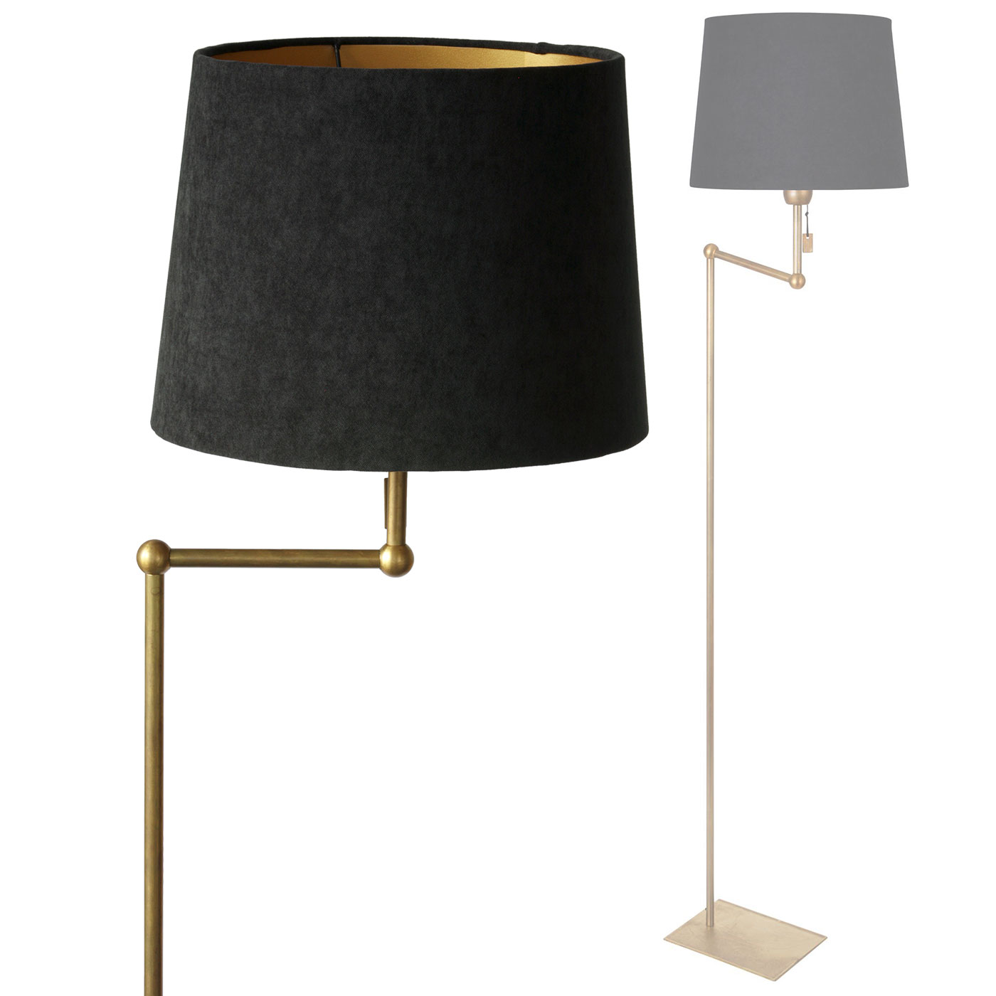 Bild 1: Einzigartig und extravagant: Diese Stehleuchte hat einen Schirm aus schwarzem Samt Messing-Stehleuchte mit Schirm aus schwarzem Samt: Einzigartig und extravagant: Diese Stehleuchte hat einen Schirm aus schwarzem Samt