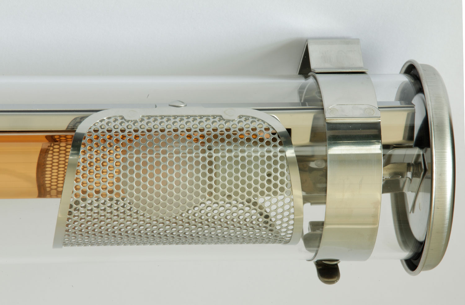 Glasröhren-Leuchte MUSSET, Ø 10 cm: Reflektor in Kupfer, mit Lochblech-Abschirmung