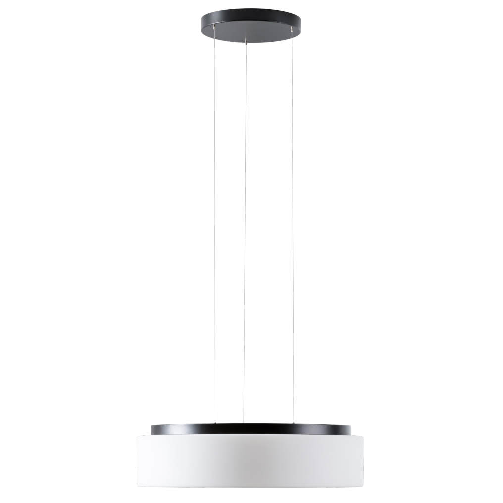Große LED-Hängeleuchte ERIK mit rundem Opalglasschirm, Ø bis 54 cm: Größe L (Ø 54 cm), schwarze Ausführung