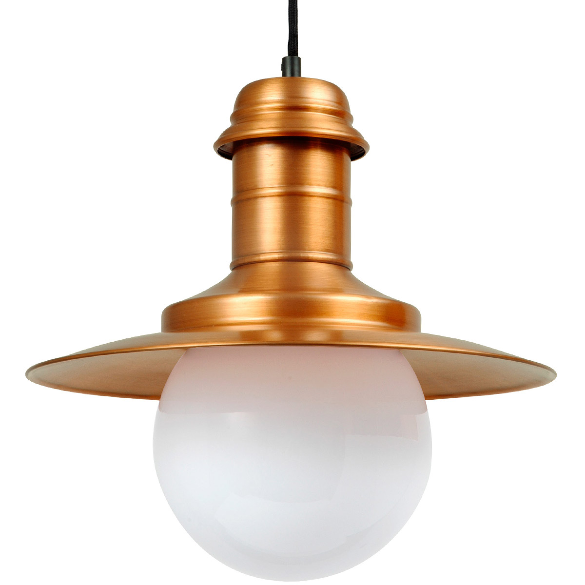 ULM Kupferne Hängeleuchte mit Opalglas-Kugel ULM Kupferne Hängeleuchte mit Opalglas-Kugel