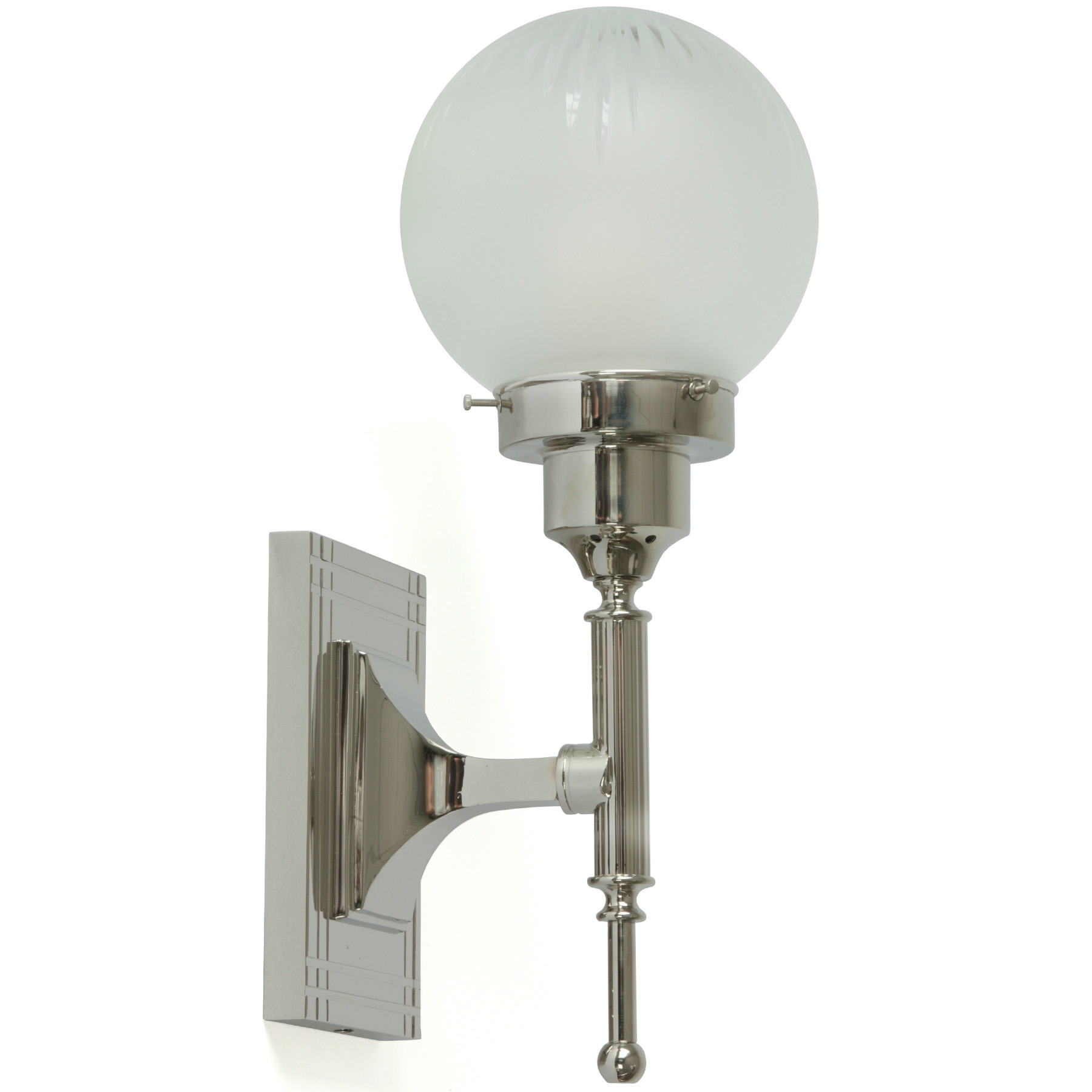 Art Déco wall sconce with spherical glass PARIS: Hochglanz vernickelt