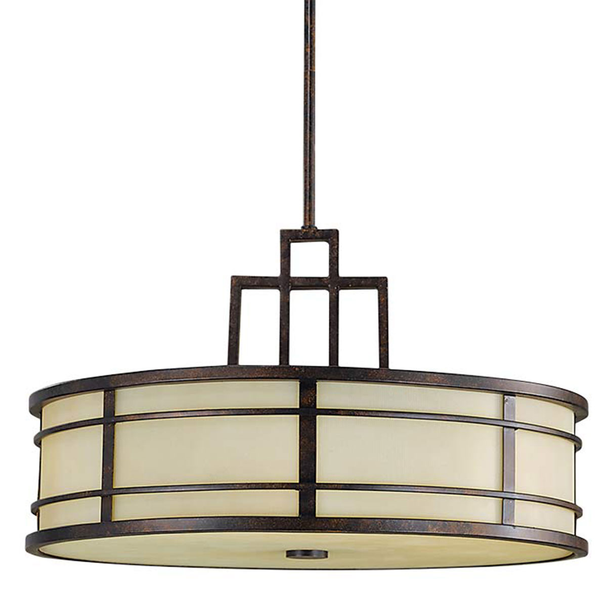 Große Arts & Crafts-Hängeleuchte mit Rillen-Glas