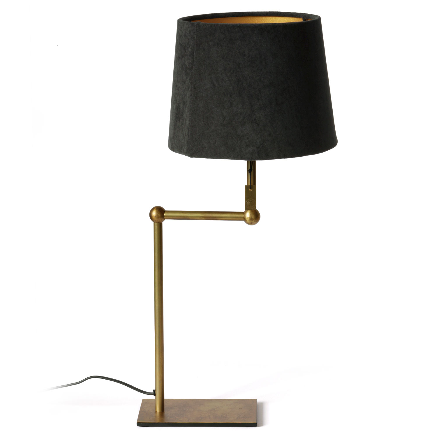 Messing-Tischleuchte mit Schirm aus schwarzem Samt Messing-Tischleuchte mit Schirm aus schwarzem Samt